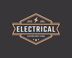 hipster vintage retro rustik etikett märke för elektrisk bult flash storm stämpel logotyp design inspiration vektor