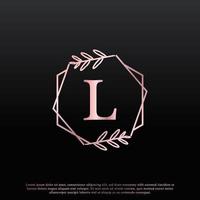 elegant l-bokstav med sexkantig blommig logotyp med kreativ elegant bladmonogramgrenlinje och rosa svart färg. användbar för logotyper för företag, mode, kosmetika, spa, vetenskap, medicin och natur. vektor