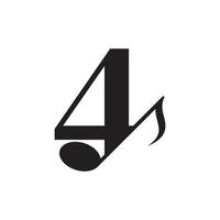 nummer 4 med designelement för logotyp för musik nyckelnot. användbar för logotyper för företag, musik, underhållning, skivor och orkester vektor