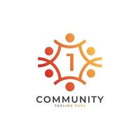 Logo der Community Nummer 1, das Menschen verbindet. bunte geometrische form. flaches Vektor-Logo-Design-Vorlagenelement. vektor