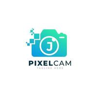 buchstabe j innen kamera foto pixel technologie logo design vorlage vektor