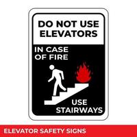 Im Brandfall Treppen nicht benutzen Aufzüge benutzen Schild mit Warnhinweis für Industriegebiete, einfach zu bedienende und ausdruckbare Designvorlagen vektor