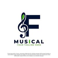 buchstabe f mit musik-keynote-logo-gestaltungselement. verwendbar für Geschäfts-, Musik-, Unterhaltungs-, Schallplatten- und Orchesterlogos vektor