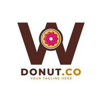 Anfangsbuchstabe w süßes Donut-Logo-Design. Logo für Cafés, Restaurants, Cafés, Catering. vektor