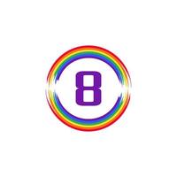 nummer 8 inuti cirkulär färgad i regnbågsfärg flagga borste logotyp design inspiration för hbt-koncept vektor