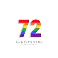 72-jährige Jubiläumsfeier mit Regenbogenfarbe für Feierlichkeiten, Hochzeiten, Grußkarten und Einladungen einzeln auf weißem Hintergrund vektor