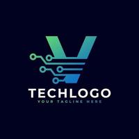 Tech-Brief-V-Logo. futuristische Vektor-Logo-Vorlage mit grüner und blauer Verlaufsfarbe. Geometrische Figur. verwendbar für Geschäfts- und Technologielogos. vektor