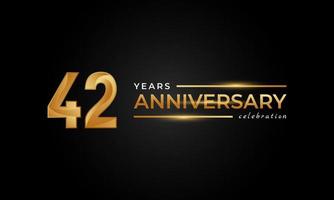 42-jähriges Jubiläum mit glänzender goldener und silberner Farbe für Feierlichkeiten, Hochzeiten, Grußkarten und Einladungen einzeln auf schwarzem Hintergrund vektor