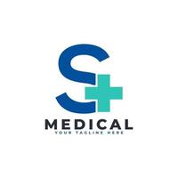 bokstaven s kryss plus logotyp. användbar för logotyper för företag, vetenskap, hälsovård, medicin, sjukhus och natur. vektor