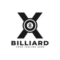 Buchstabe x mit Billard-Logo-Design. Vektordesign-Vorlagenelemente für Sportteams oder Corporate Identity. vektor