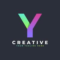 kreatives anfangsbuchstabe y-logo. grüne und lila geometrische form. verwendbar für Geschäfts- und Markenlogos. flaches Vektor-Logo-Design-Vorlagenelement. vektor
