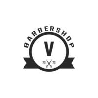 buchstabe v vintage friseurladen-abzeichen und logo-design-inspiration vektor