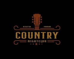 klassisk vintage retro etikett märke för countrygitarr musik western saloon bar cowboy logotyp designmall vektor