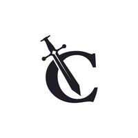 Buchstabe c mit Schwert-Symbol Vektor-Logo-Design-Vorlage Inspiration vektor