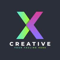 kreatives anfangsbuchstabe x-logo. grüne und lila geometrische form. verwendbar für Geschäfts- und Markenlogos. flaches Vektor-Logo-Design-Vorlagenelement. vektor