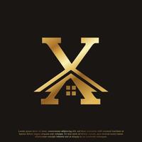 initial bokstav x hem hus gyllene logotyp design. fastighets logotyp koncept. vektor illustration