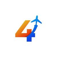 nummer 4 resa med flygplan flyg logotyp designmall element vektor