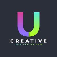 kreatives anfangsbuchstabe u-logo. grüne und lila geometrische form. verwendbar für Geschäfts- und Markenlogos. flaches Vektor-Logo-Design-Vorlagenelement. vektor