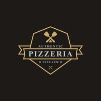 vintage retro-abzeichen für spachtel pizza pizzeria logo emblem design symbol vektor