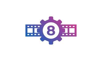 Zahnrad Nummer 8 mit Rollenstreifen Filmstreifen für Inspiration für das Logo des Filmkino-Produktionsstudios vektor