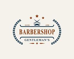 Vintage-Retro-Abzeichen-Friseurladen-Logo mit Scherensymbol für Gentleman-Haarschnitt-Emblem-Design-Symbol vektor