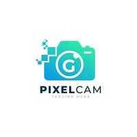 Buchstabe g innerhalb der Designvorlage für das Logo der Kamerafoto-Pixeltechnologie vektor