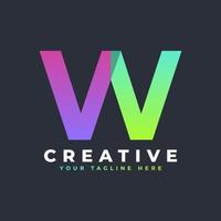 kreatives anfangsbuchstabe w-logo. grüne und lila geometrische form. verwendbar für Geschäfts- und Markenlogos. flaches Vektor-Logo-Design-Vorlagenelement. vektor
