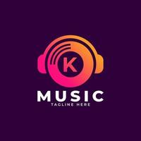 musik logotyp ikon. inledande bokstaven k musik logotyp designmall element. vektor