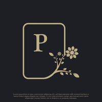 rechteckbuchstabe p monogramm luxus logo vorlage gedeiht. geeignet für Natur-, Öko-, Schmuck-, Mode-, Personal- oder Corporate-Branding. vektor