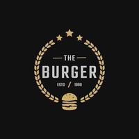 klassisk vintage retro etikett märke emblem skinka nötbiff hamburgare för snabbmat restaurang logotyp design inspiration vektor