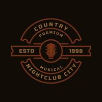 Vintage Retro-Abzeichen für Country-Gitarrenmusik Western Saloon Bar Cowboy-Logo-Emblem-Symbol vektor