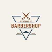 Vintage-Emblem-Abzeichen-Barber-Shop-Logo mit Scherensymbol für Gentleman-Haarschnitt in Vektorillustration im Retro-Stil vektor