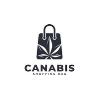 medicinsk onlinebutik cannabis logotyp. shoppingväska kombinerat med cannabis ikon vektorillustration vektor