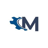 konzernbuchstabe m mit swoosh automotive gear logo design. geeignet für Bau-, Automobil-, Maschinenbau- und Ingenieurlogos vektor