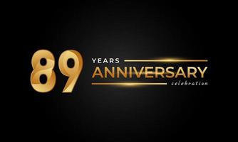 89-jähriges Jubiläum mit glänzender goldener und silberner Farbe für Feierlichkeiten, Hochzeiten, Grußkarten und Einladungen einzeln auf schwarzem Hintergrund vektor