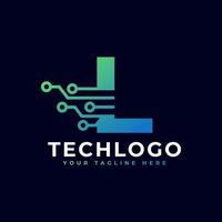 tech-buchstabe l-logo. futuristische Vektor-Logo-Vorlage mit grüner und blauer Verlaufsfarbe. Geometrische Figur. verwendbar für Geschäfts- und Technologielogos. vektor