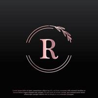 elegant r bokstav cirkel blommig logotyp med kreativ elegant löv monogram grenlinje och rosa svart färg. användbar för logotyper för företag, mode, kosmetika, spa, vetenskap, medicin och natur. vektor