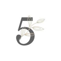 nummer 5 blommig och botanisk logotyp. natur blad feminin för skönhetssalong, massage, kosmetika eller spa ikon symbol vektor