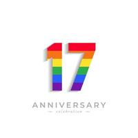 17-jährige Jubiläumsfeier mit Regenbogenfarbe für Feierveranstaltung, Hochzeit, Grußkarte und Einladung einzeln auf weißem Hintergrund vektor