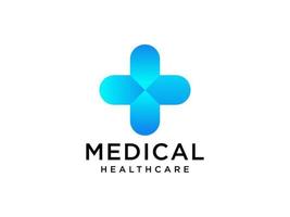 medicinsk logotyp sjukvård symbol apotek ikon. blå rörelse kors tecken origami stil isolerad på vit bakgrund. platt vektor logotyp designmall element.