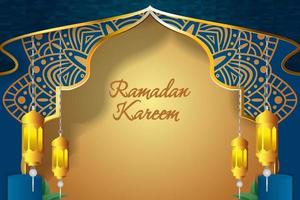 hintergrund ramadan kareem islamischen stil blau und goldfarbe mit element vektor