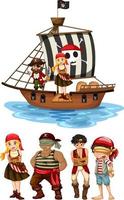 satz verschiedener piratenzeichentrickfiguren vektor