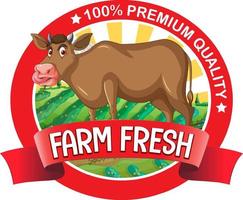 en ko med en farm fresh etikett vektor