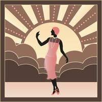 Flapper-Silhouette aus den 1920er Jahren mit Hintergrund im Art-Deco-Stil vektor