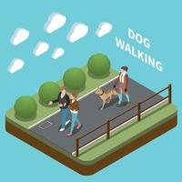 dog walker isometrisk koncept illustration vektor