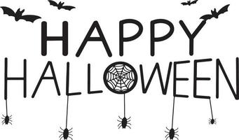 symbol dekoration ornament spinnennetz fledermaus monster schriftart hand beschriftung schwarz farbe happy halloween urlaub einunddreißig oktober monat angst horror nacht jahreszeit weiß isoliert hintergrund konzept vektor