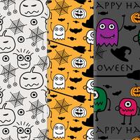 Set med Happy Halloween Mönster Vector Set. Handdragen Vektorillustration.