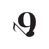 nummer 9 med designelement för musik nyckelnot logotyp. användbar för logotyper för företag, musik, underhållning, skivor och orkester vektor