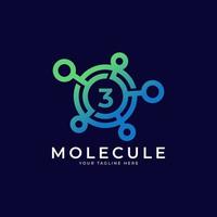 medizinisches Logo. Nummer 3-Molekül-Logo-Design-Vorlagenelement. vektor