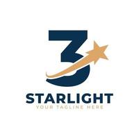 nummer 3 med stjärna swoosh logotyp design. lämplig för start-, logistik-, affärslogotypmall vektor